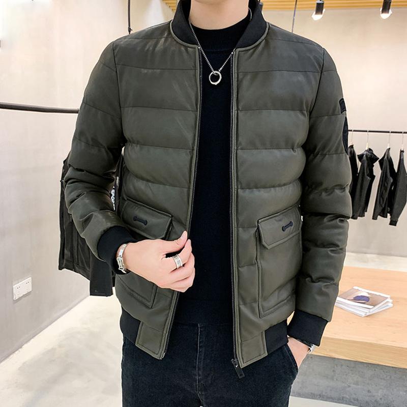 Men's Trendy Winter Coat Jacket Plus Velvet Thick Leather Jacket Fashion Warm Cotton Coat