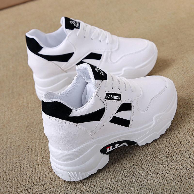 Inner Increase Small White Shoes Women's Autumn Leather Casual Sports Shoes 2021 New Wild Sponge Cake Thick-soled Old Shoes