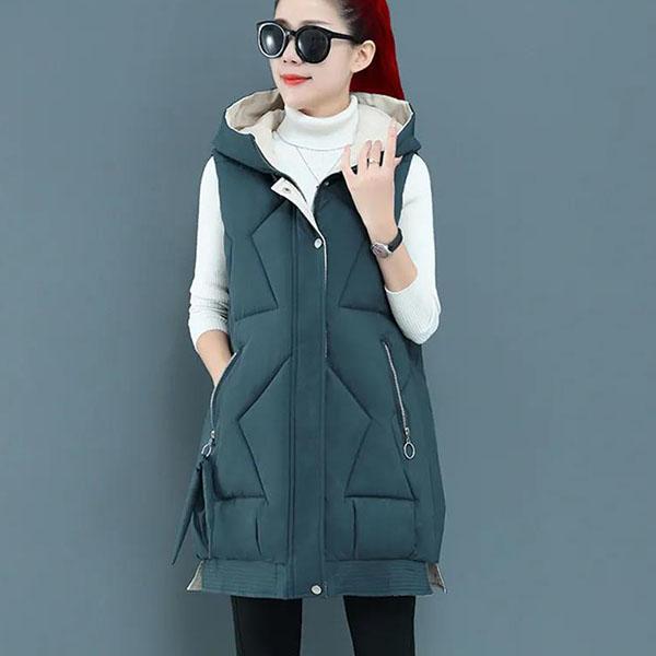 Autumn and Winter Down Jackets Women's Mid-length Cotton Vest Loose Thickened Cotton Vest Female Sleeveless Hooded Coats