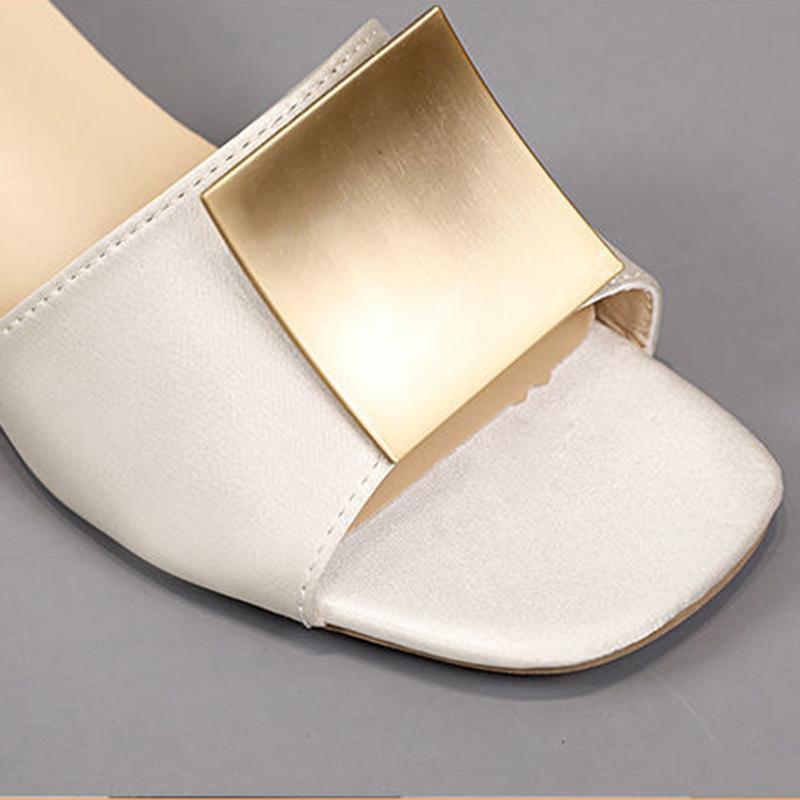 Slippers Women Are Thin Korean Version of All-match Summer Outer Wear Thick Heel Square Buckle Open Toe High Heel Sandals and Slippers