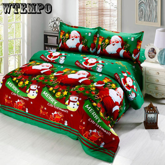 4pcs Cotton Material Printed Cartoon Merry Christmas Gift Santa Claus Deep Pocket Bedding Set