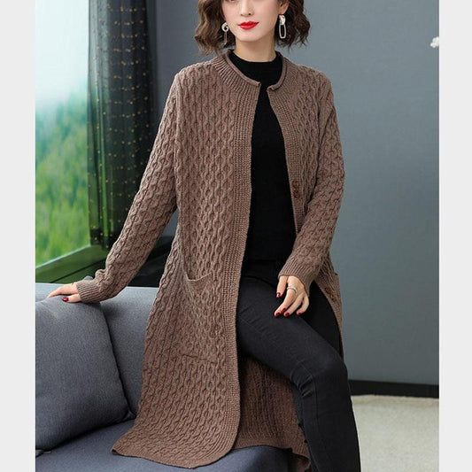 Autumn and Winter Thickened Cardigan Sweater Solid Color Long Knitted Coat Solid Color Vertical Female Jacket