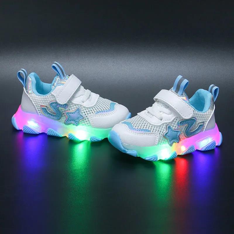 Summer Boys' Luminous Sneakers Children's Breathable Running Shoes Girls' Hollow Student Shoes