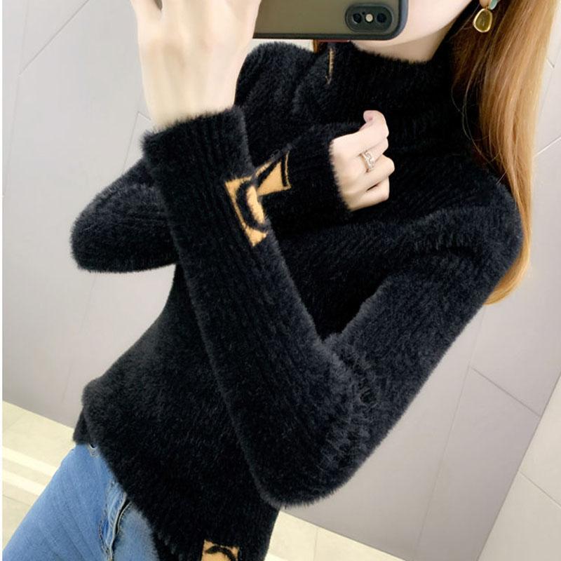 Autumn and Winter Turtleneck Sweater Letter Jacquard Tight-fitting Slimming Knitted Temperament Bottoming Shirt