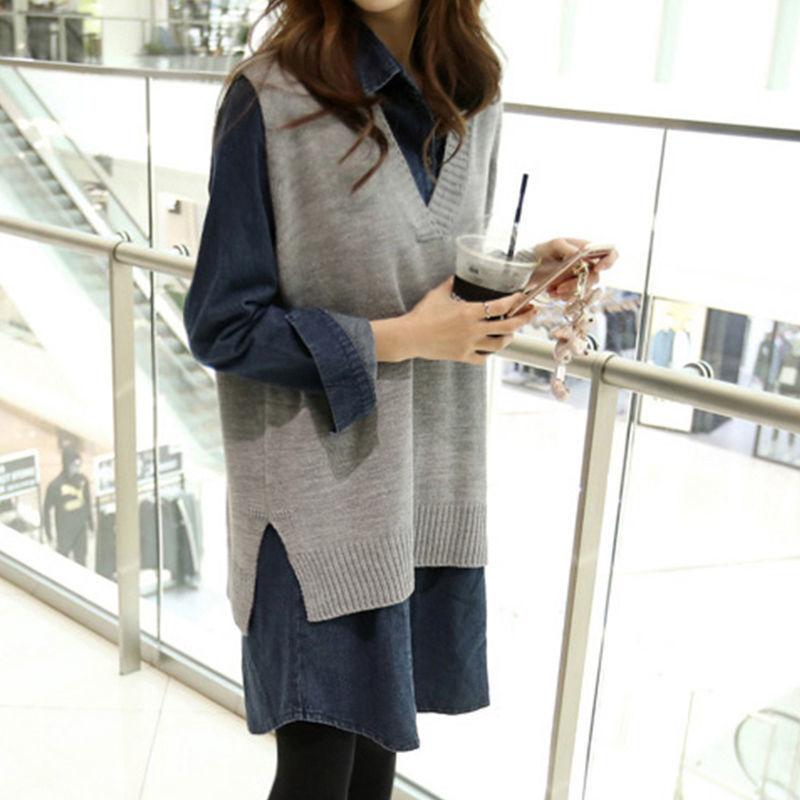 Spring and Autumn Plus Size Sleeveless Sweater Knitted Waistcoat Mid-length Vest Loose Casual Women Sweater