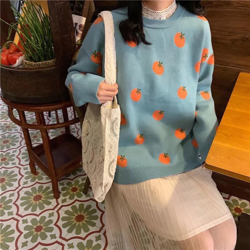 Autumn and Winter Color Matching Padded Jacket Round Neck Casual Bottoming Shirt Loose Jacquard Women's Sweater