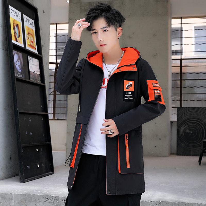 Large size Windbreaker Men's clothes Spring and Autumn Medium and long section Casual jacket