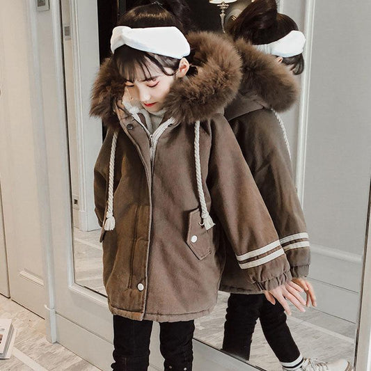 Girls Keep Warm Winter Korean Style Quilted Padded Jacket Women's Mid-length Cotton Coat