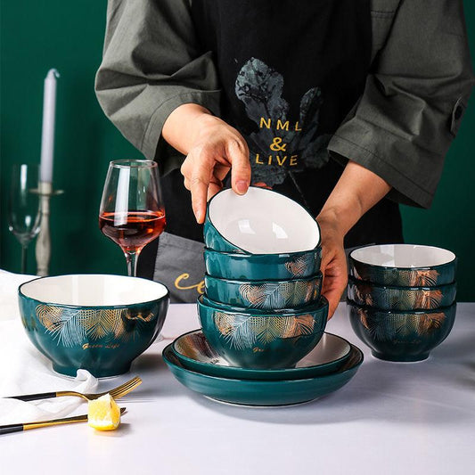 Rice Bowl Household Ceramic Bowl and Plate Set European-style Bowl and Plate Ceramic Creative Tableware Dish Set