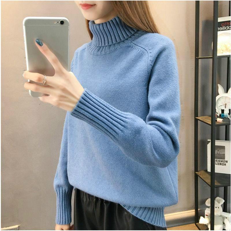 Warm Sweater High Neck Sweater Female Loose Long Sleeve Sweater Autumn and Winter Thickening