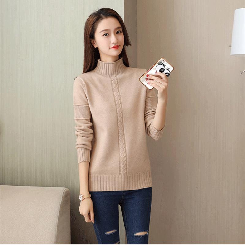 Winter Women Grey Short Turtleneck Thicken Pullover Sweater Twist Loose Office Sweatshirts