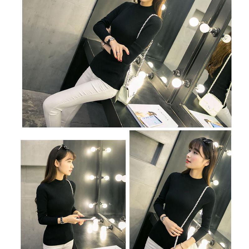 Autumn and Winter Half Turtleneck Sweater Sexy Slim Solid Color Tops Fashion Simple Women's Bottoming Shirt