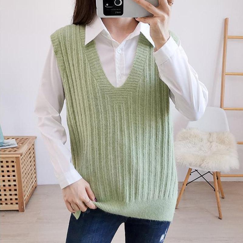 Loose Pullover Knit Vest, Short V-neck Sleeveless Sweater All-match Outer Wear