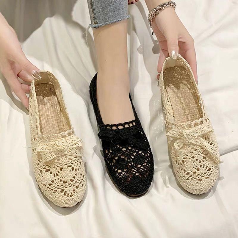 Fisherman Shoes Women Summer Mesh Breathable Hollow Flat Soft Bottom Beanie Shoes Casual Cloth Shoes