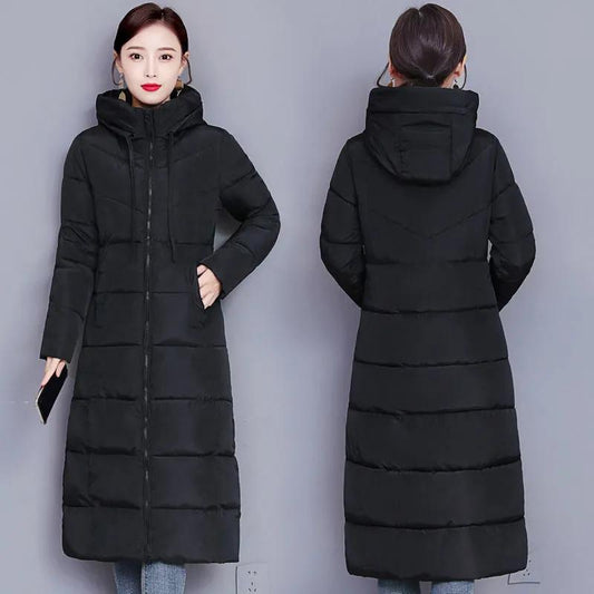 Women Winter Parkas Jackets Black Hooded Down Coat Plus Size Black Padded Jacket Lady Fashion Slim Long Windbreaker Outerwear