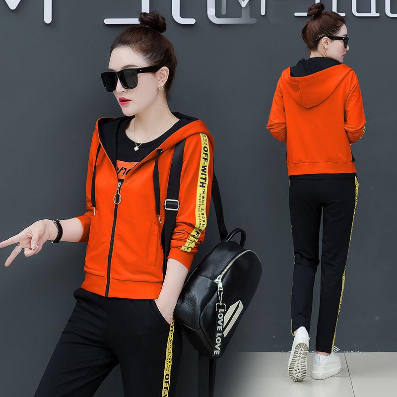 Spring and Autumn Women 3pcs set Wild Long Sleeve Casual Sweatshirt Set Large Size