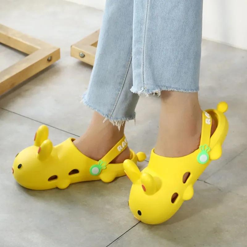 Female Cute Cartoon Rabbit Hole Shoes Summer Students Wear Non-slip Ins Girl Baotou Sandals and Slippers Outdoor Casual Sandals Home Bathroom Slippers