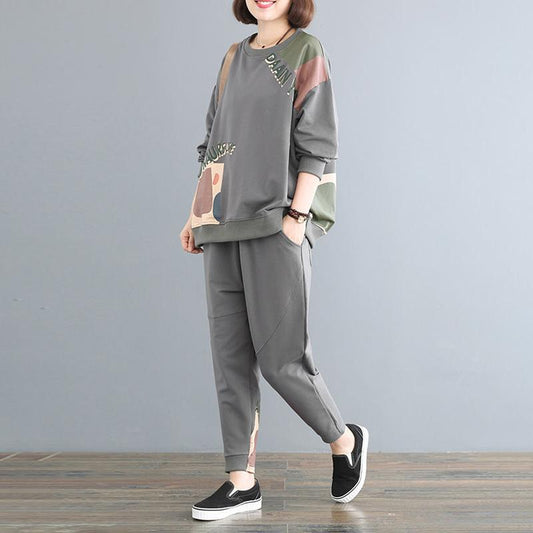 Loose Plus Size Sweater Two-piece Long-sleeved Pullover Shirt + Casual Pants Spring and Autumn Women's Casual Sports Suit Warm and Comfortable