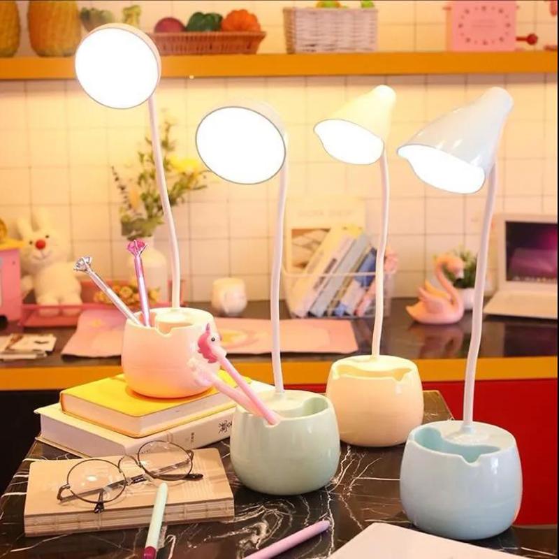 Push Button Switch LED Desk Lamp Eye Protection Cute Petal Type Dormitory USB Charging Plug-in Learning Lamp Reading Bedroom Bedside Lamp