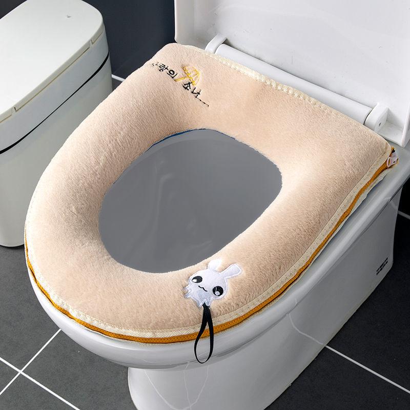 Toilet Seat Four Seasons Universal Household Waterproof Winter Cute Zipper Toilet Seat with Handle