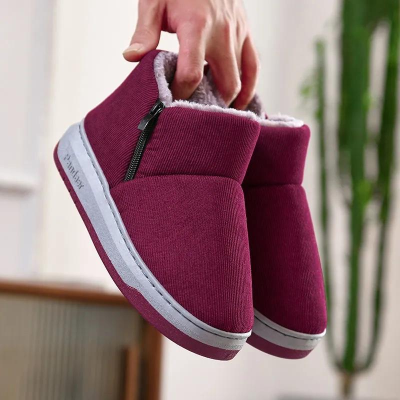 Winter Cotton Slippers Bag with Non-slip Cotton Shoes To Keep Warm Plus Velvet Home with Heel Printing Home Cotton Shoes