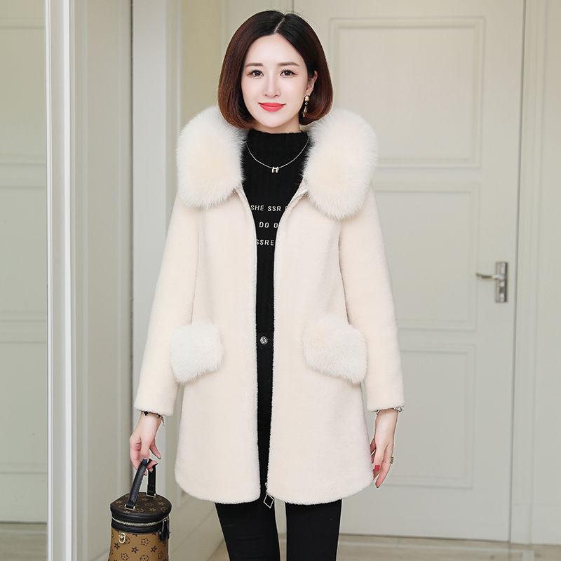 Autumn and Winter Sheep Shearing Coat Imitation Fox Fur Collar Loose Thick Coat Mid-length Casual Female Fur