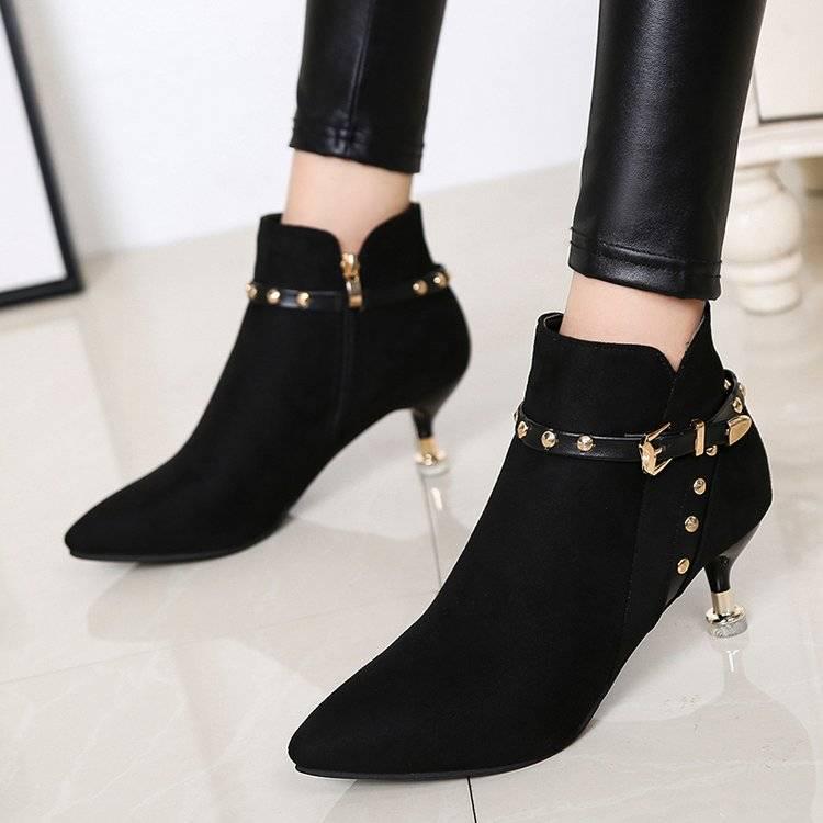 Women's Boots Pointed Toe Ankle Boots Thick Heel High Heels Shoes Woman Female Winter Boots