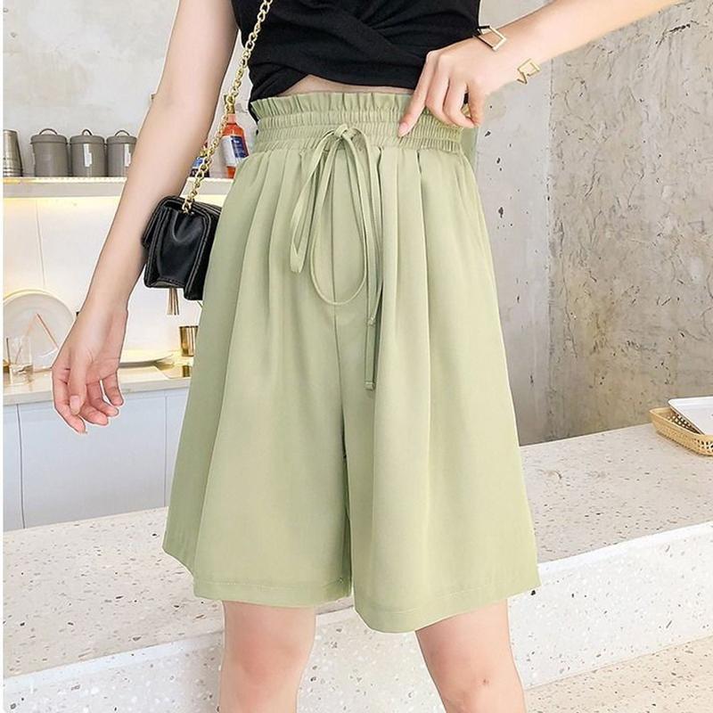 Women's Wide-leg Pants High Waist Loose and Thin Casual Five-point Shorts All-match Straight-leg Pants Loose Women's Shorts Elastic Waist