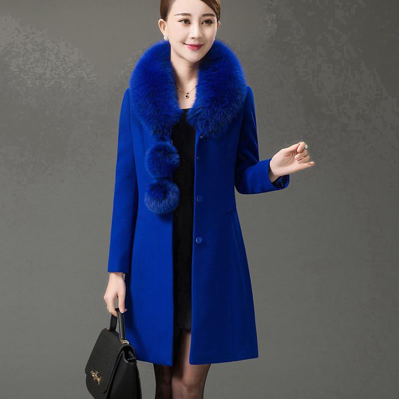 Luxury Fur Collar Autumn Winter Women's Casual Wool Blend Coat Long Coat Women Wool Coat Outerwear