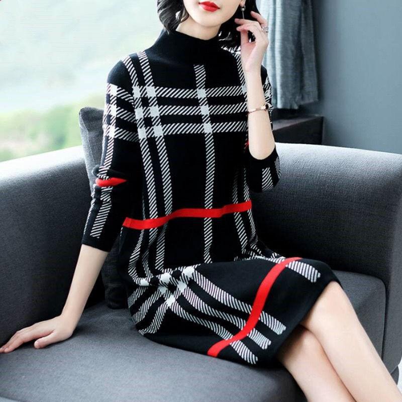 Autumn and Winter Light Luxury High-end Dresses Ladies Temperament Casual Knitted Bottoming Skirt Simple Middle-aged Women Sweater Dress