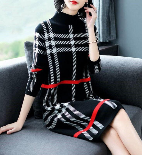 Autumn and Winter Light Luxury High-end Dresses Ladies Temperament Casual Knitted Bottoming Skirt Simple Middle-aged Women Sweater Dress