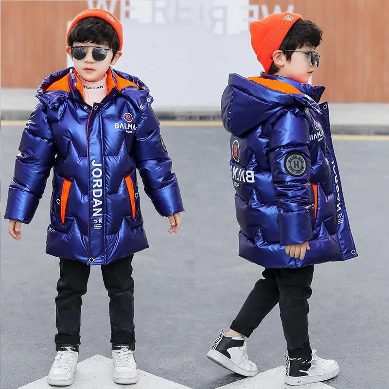 Fleece Boys' Winter Padded Jacket Big Children's Bright Leather Padded Jacket Children's Mid-length Down Padded Jacket