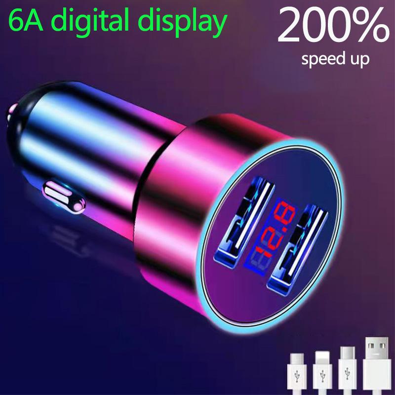 Fast Car Charger with Three-in-one Data Cable Adapter USB Dual Charging Port Cigarette Lighter Conversion Plug