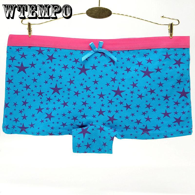 6 Pcs/Lot Women Underwear Shorts Boxers Cotton Panties Ladies Knickers Print Stars Low-Rise