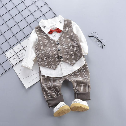 Boys Clothes Spring Autumn Fashion Baby Suit British Wind Children's Suits Gentleman Long Sleeve Shirt Vest Pants Kids