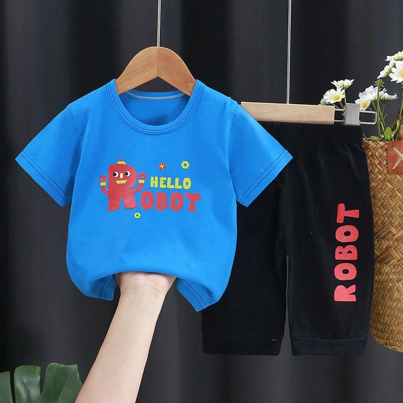 Summer Children's Cotton Short-sleeved Suit Children's Half-sleeved Shorts Boys and Girls Summer Clothes Baby T-shirt