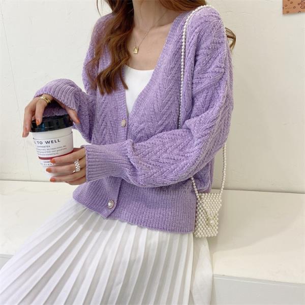 Autumn and Winter V-neck Knitted Sweater Cardigan Loose Short Top Long Sleeve Casual Women's Jacket