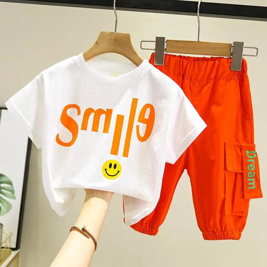 Boy's Summer Clothes Fashionable and Handsome Short-sleeved Baby Version of The Trend Boy Tide Brand Children's Suit