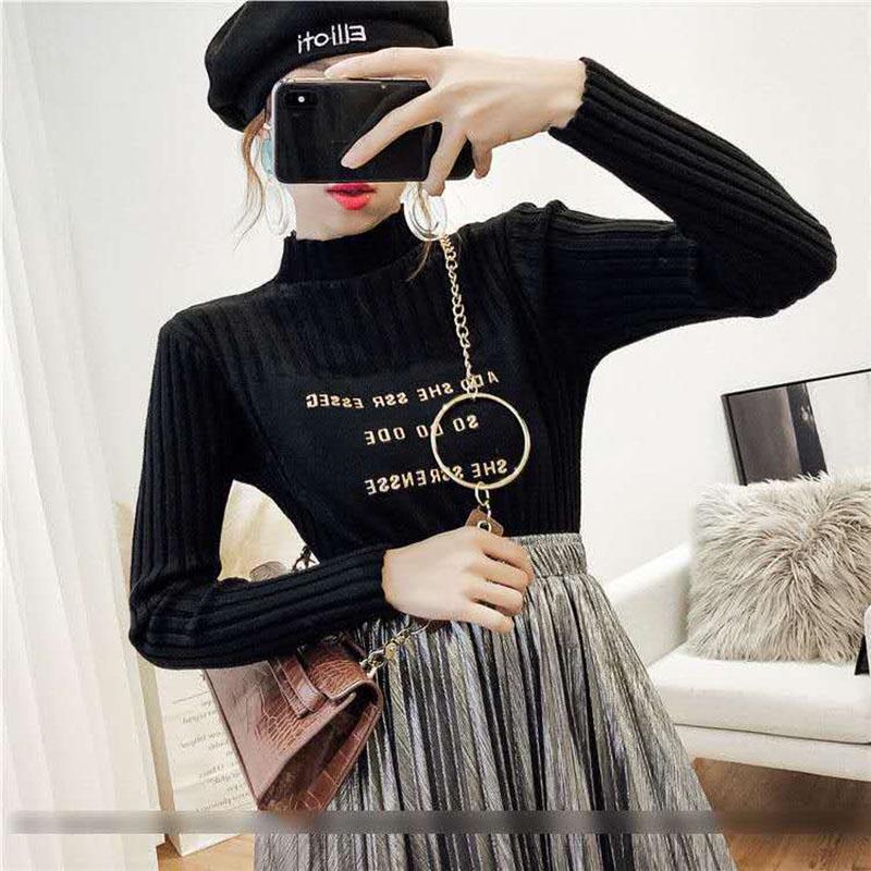 Autumn and Winter Half Turtleneck Sweater Long-sleeved Fashion Jacket Loose Casual Young Women's Top