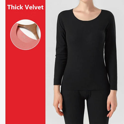 Women's Seamless Thermal Underwear Set Velvet Thick Warm Winter Clothes Long Trousers Suit Female Slim Bottoming Shirt Clothing Thermal Underwear