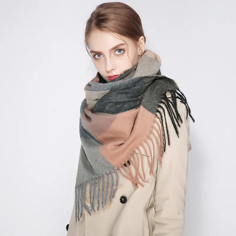 Scarfs for Women Cashmere Warm Tassel Long Plaid Ladies Scarves Shawls Fashion Scarf Wraps Female