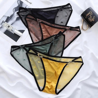 4Pcs/Set Lace Panties for Women Girl's Large Size Satin Underpants Color Matching Cotton Crotch Low Waist Briefs