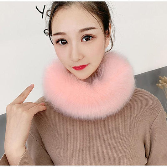 Female Korean Style Imitation Fox Fur Bib Fur Collar Scarf Thick Warm Faux Fur Bib Autumn and Winter Solid Fluffy Plush Neck Collar Round Wrap Shawl