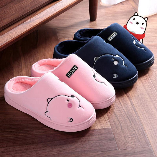 Winter Couples Home Warm Non-slip Cotton Slippers Large Size Thick-soled Cute Indoor Cotton Slippers