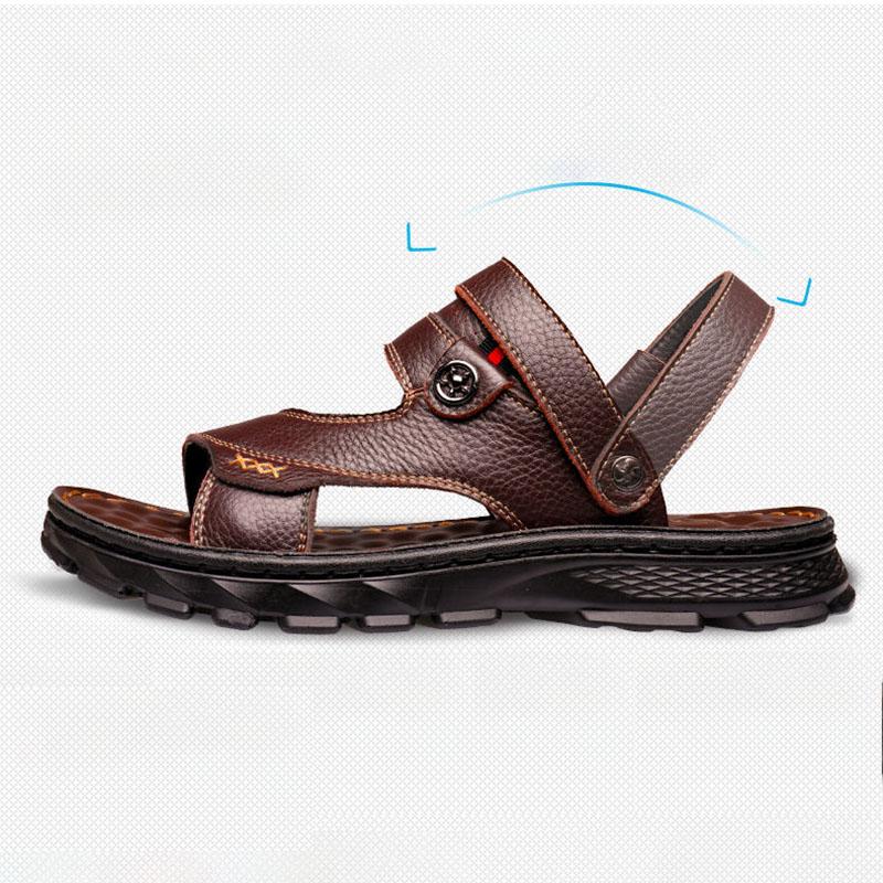 Sandals Men's New Summer Breathable Cowhide Beach Shoes Soft Sole Casual Wear Leather Dual-use Popular Sandals and Slippers