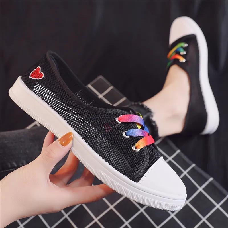 Women's Summer Hollow Mesh Shoes Female All-match Flat Canvas Shoes Shallow Mouth Slip-on Shoes