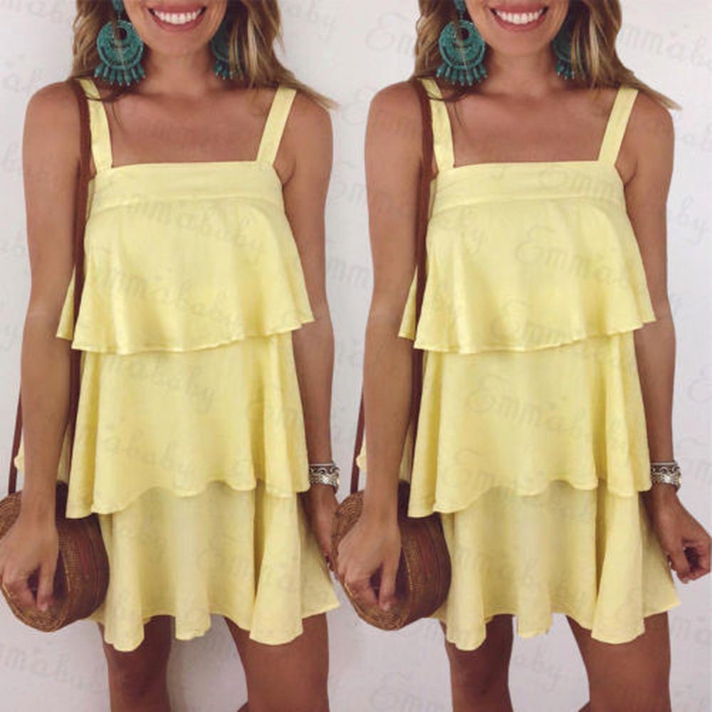 Sexy Woman Boho Sleeveless Dress Ruffles Party Evening Summer Beach Short Mini Dress New Fash