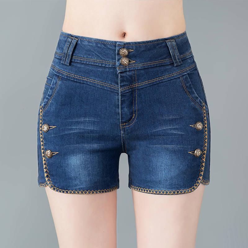 WTEMPO Denim Shorts Women Summer Wear Elastic High Waist Was Thin and Versatile Casual Straight Pants