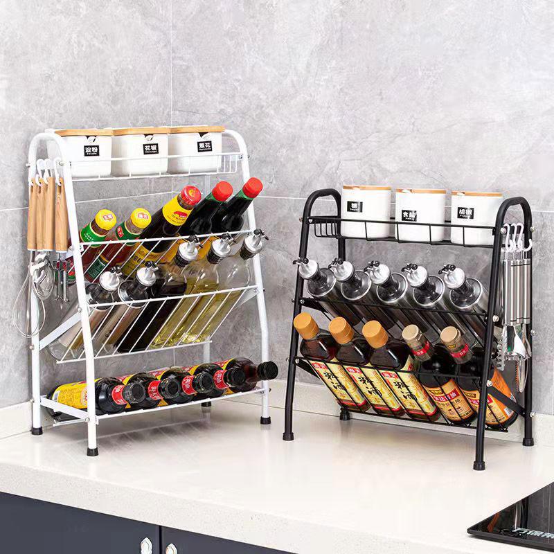 Seasoning Racks Kitchen Supplies Home Cabinets Storage Racks Black Countertop Storage Racks Multifunctional Oil Salt Sauce and Vinegar Storage Racks