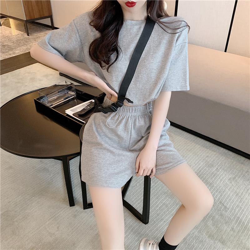 2PCS Summer Casual Sports Suit Women's Wide-leg Shorts + Short-sleeved T-shirt Two-piece Fitness Jogging Clothes Home Comfort Sets